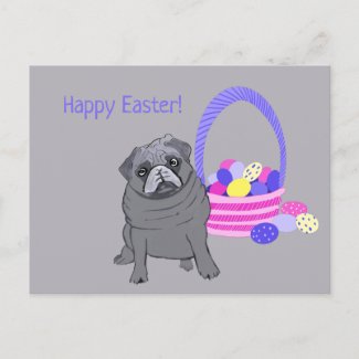 Pug Dog Pet and Easter Basket  Postcard