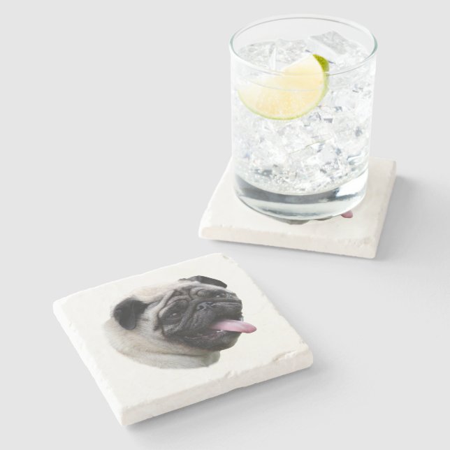 Pug dog pet photo portrait stone coaster (Side)