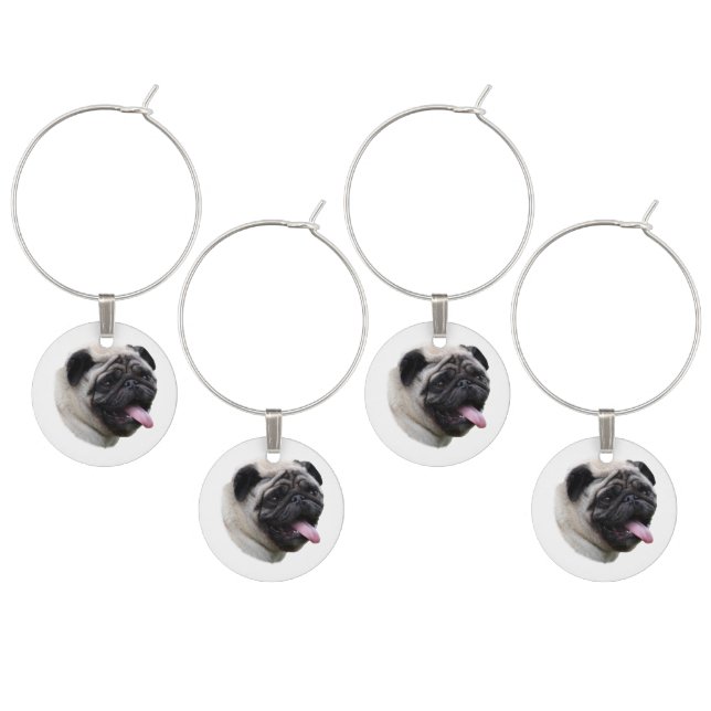 Pug dog pet photo portrait wine charm (Staggered)