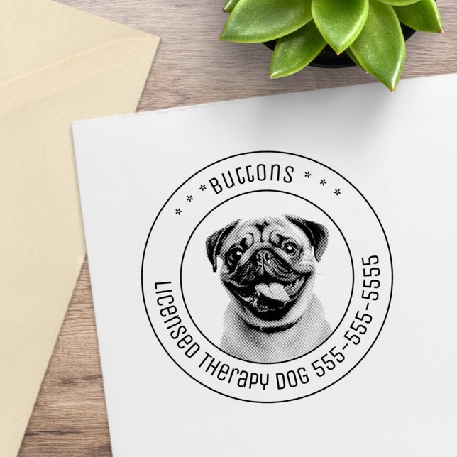 Pug Dog Pet Photo Round Rubber Stamp (Creator Uploaded)