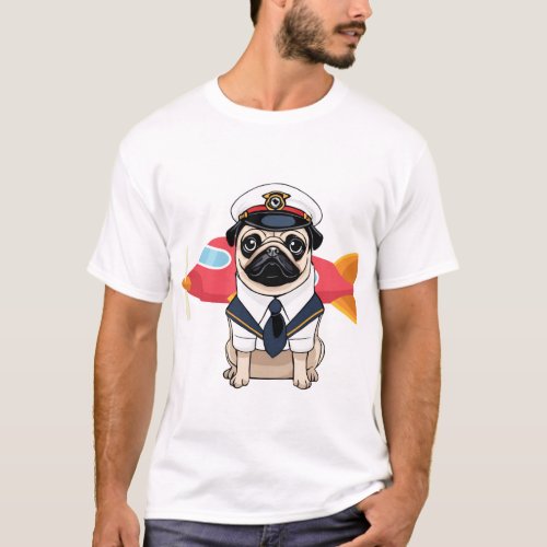 PUG Dog Pilot Aviation Industry with aeroplane  T_Shirt
