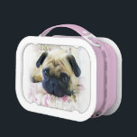 Pug dog pink lunch box<br><div class="desc">add text or upload your own image</div>