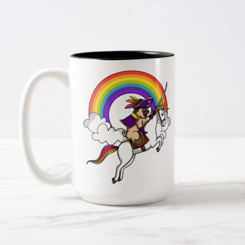 Pug Dog Pirate Riding Magical Unicorn Rainbow Two_Tone Coffee Mug