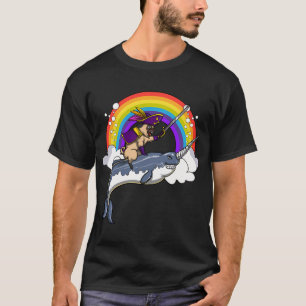 Pug Dog Pirate Riding Narwhal Fish T-Shirt