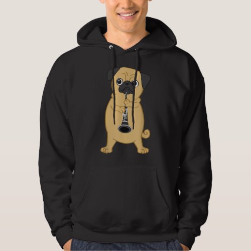 Pug Dog Playing The Clarinet For Band Members  Hoodie