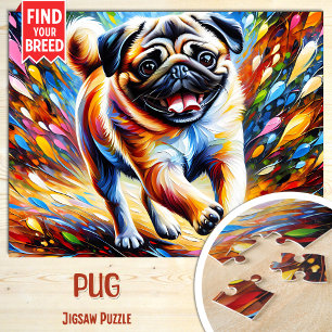 Pug Dog Portrait Acrylic Art Print Dog Lover Gift Jigsaw Puzzle