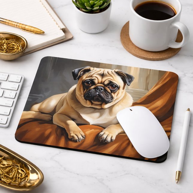 Pug Dog Portrait Classic Realistic Pet Art Mouse Pad (Creator Uploaded)