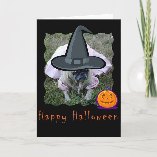 Pug Dog Princess Halloween Card (Front)