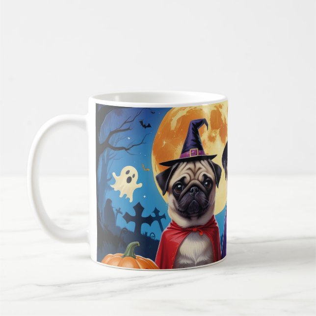 Pug Dog Pumpkin Halloween Funny  Coffee Mug (Left)