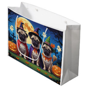 Pug Dog Pumpkin Halloween Funny Large Gift Bag