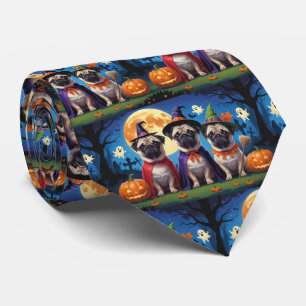 Pug Dog Pumpkin Halloween Funny  Neck Tie