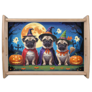 Pug Dog Pumpkin Halloween Funny  Serving Tray