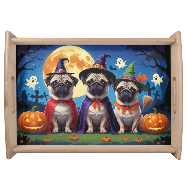 Pug Dog Pumpkin Halloween Funny  Serving Tray (Front)