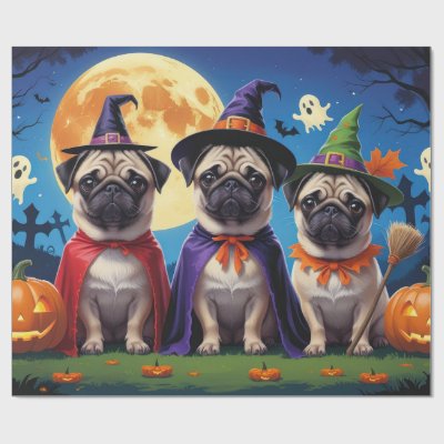 Pug Dog Pumpkin Halloween Funny  Wrapping Paper