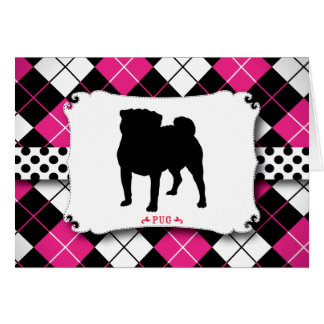 Pug Dog Punk Rock Pink Argyle Cards