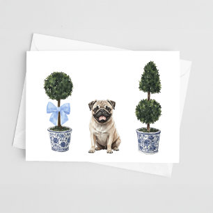 Pug Dog Puppy Topiary Watercolor Card