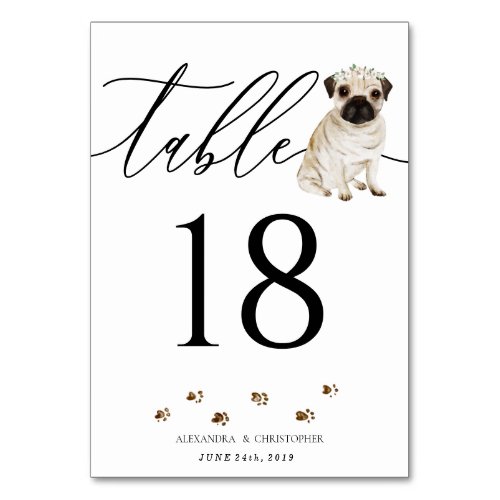 Pug Dog puppy Wedding Calligraphy Signature Table Number