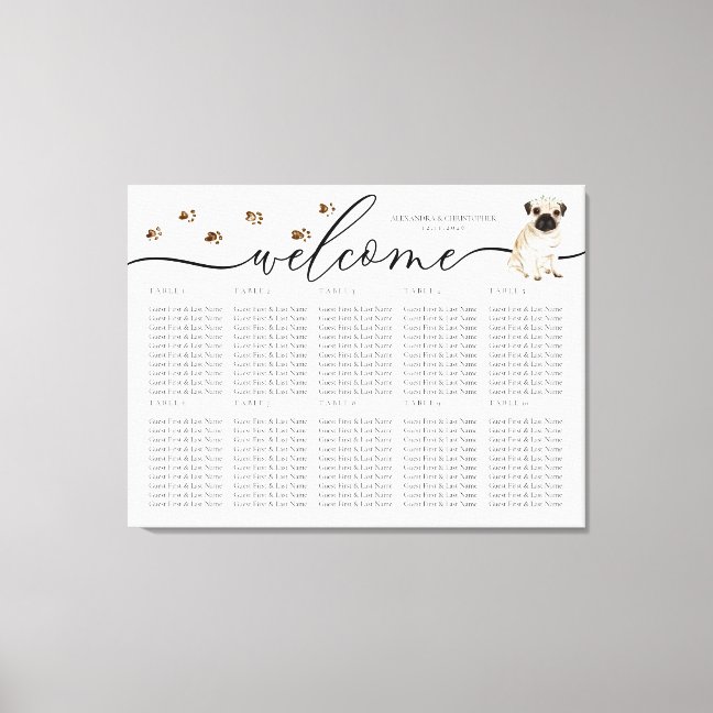 pug dog puppy Welcome Seating Table Numbers Canvas Print