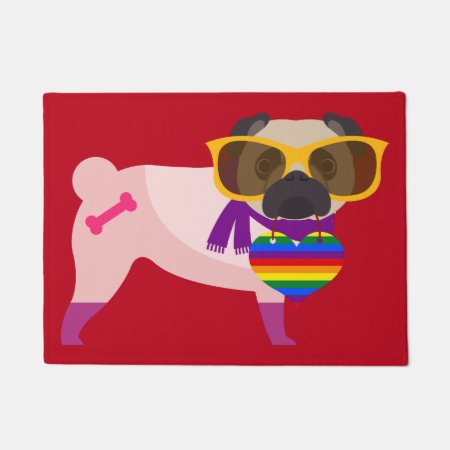 Pug Dog Rainbow Style Doormat