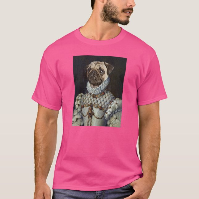 Pug Dog Renaissance Pet Portrait Medieval Painting T-Shirt (Front)