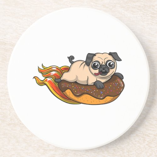 Pug Dog Riding Donut Funny Pet Lover Coaster