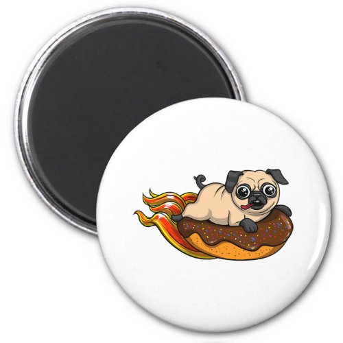 Pug Dog Riding Donut Funny Pet Lover Magnet