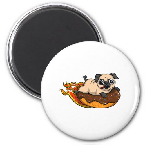 Pug Dog Riding Donut Funny Pet Lover Magnet