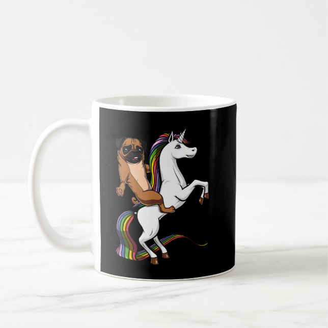 Pug Dog Riding Magical Unicorn Coffee Mug (Left)