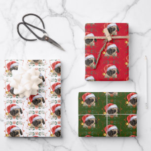 Pug Dog Santa Christmas Wrapping Paper Sheets