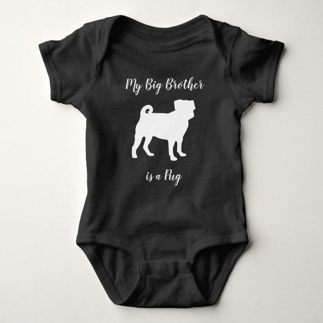 Pug Dog Silhouette Big Sibling Baby Bodysuit (Front)