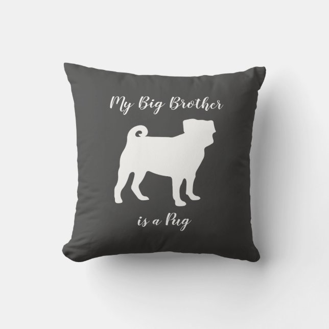 Pug Dog Silhouette Big Sibling Throw Pillow (Front)
