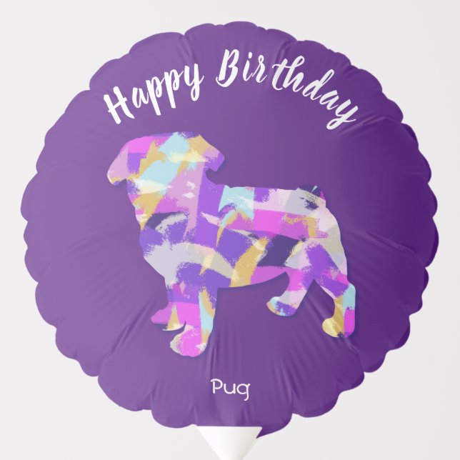 Pug Dog Silhouette Cute Purple PY&B Birthday Balloon (Front)