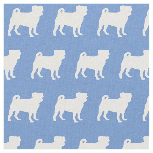 Pug Dog Silhouette Pet Light Blue Fabric