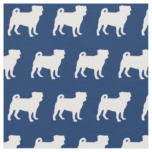 Pug Dog Silhouette Pet Navy Blue Fabric