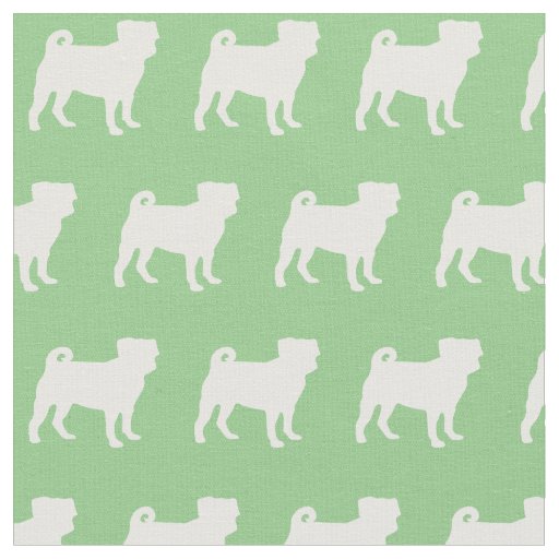 Pug Dog Silhouette Pet Sage Green Fabric