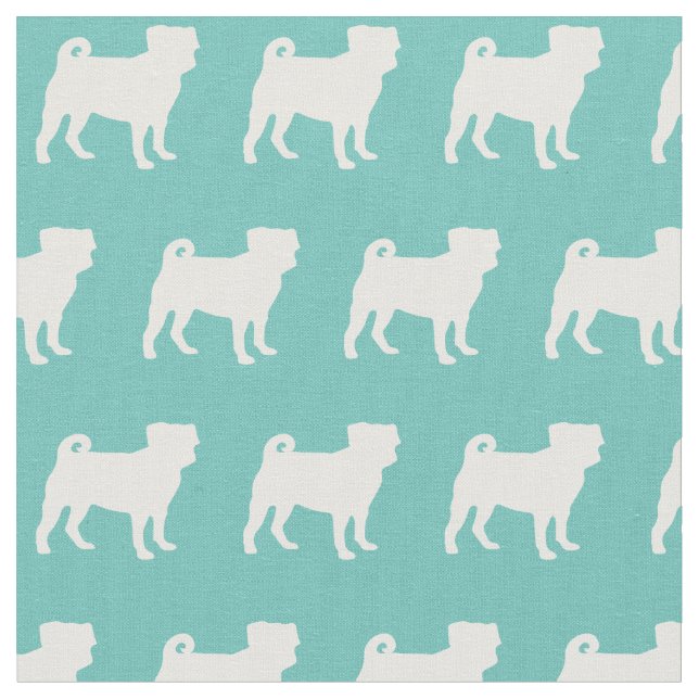 Pug Dog Silhouette Pet Teal Fabric (Close Up)