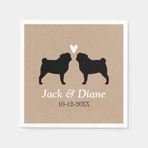 Pug Dog Silhouettes Wedding Couple Custom Paper Napkins