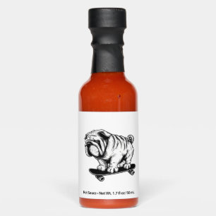 Pug dog skateboarder street art drawing hot sauces