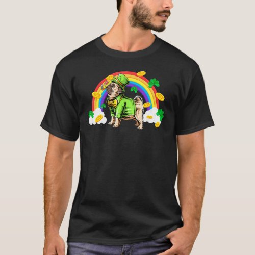Pug Dog St Patricks Day Rainbow Leprechaun Hat T-Shirt