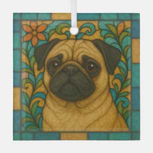 Pug Dog "Stained Glass" Glass Ornament