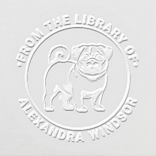Pug Dog Standing Library Book Name Embosser