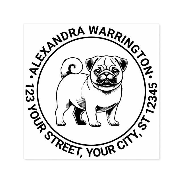Pug Dog Standing Name Return Address Self-inking Stamp (Design)