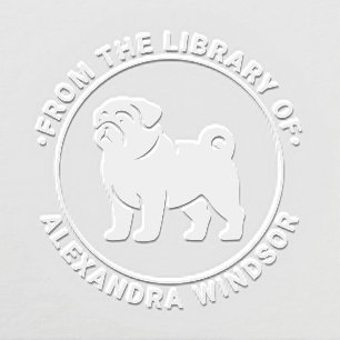 Pug Dog Standing Silhouette Library Book Name Embosser