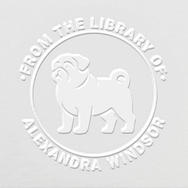 Pug Dog Standing Silhouette Library Book Name Embosser (Design)