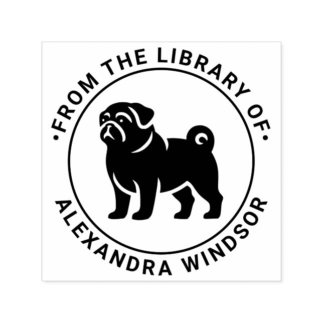 Pug Dog Standing Silhouette Library Book Name Self-inking Stamp (Design)