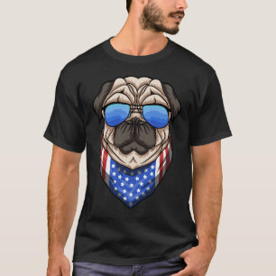 Pug Dog Sunglasses USA Flag Bandana Cool T-Shirt