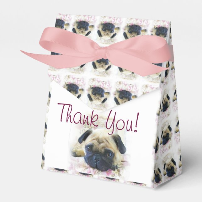 Pug dog Thank You Party favor box (Front Side)