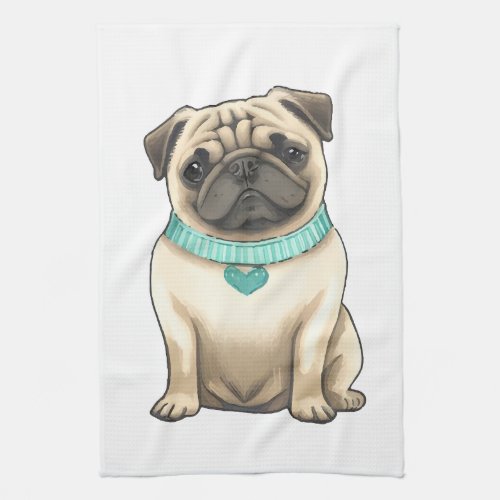 Pug dog towel cute illustration kitchen tea towel