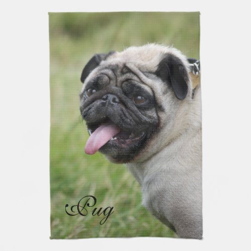 Pug dog towel cute photo custom kitchen tea towel