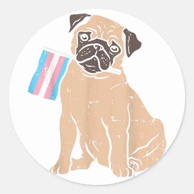Pug Dog Transgender Flag Trans Pride LGBT Animal L Classic Round Sticker (Front)